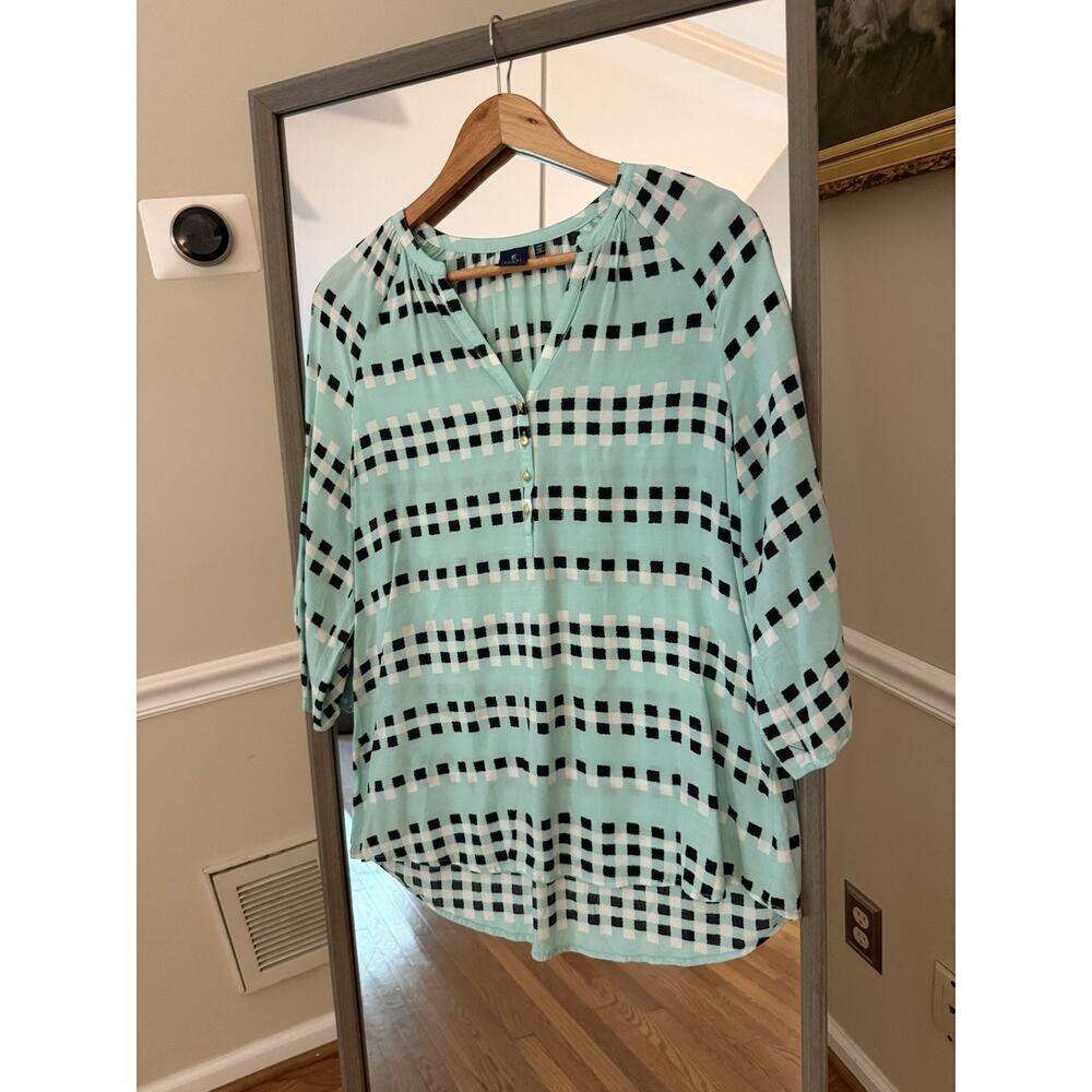 Kaari Blue Green Blouse Medium Tie Back